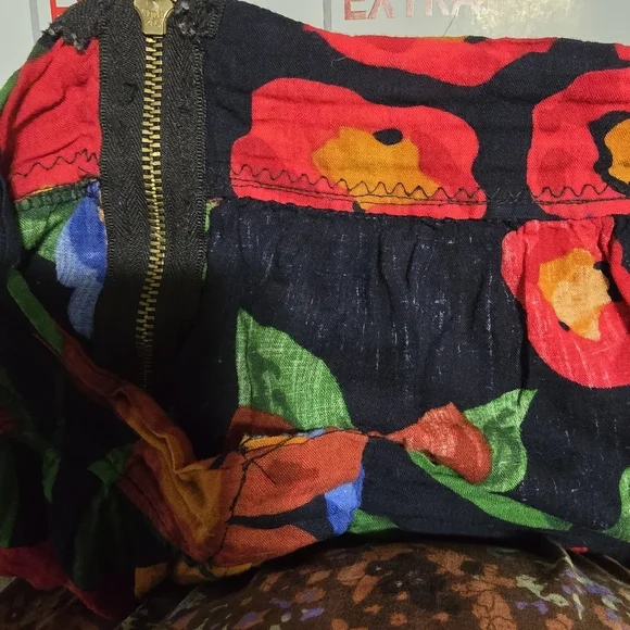 Vintage Navy Blue Floral Maxi Skirt High Waist Cottagecore Boho Tiered Red Blue - Picture 7 of 7